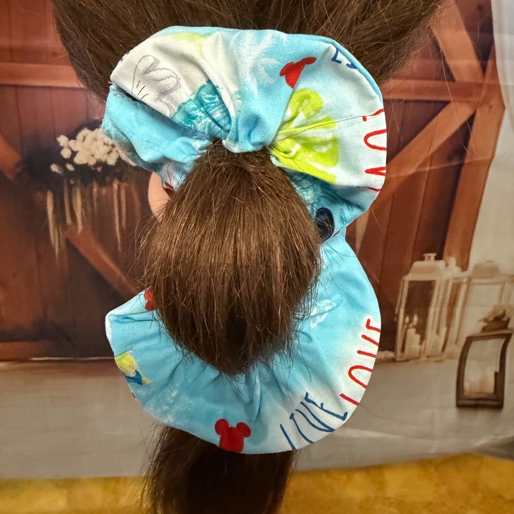 Disney Mickey Mouse Aqua Blue Kids Hair Scrunchie - Picture 3 of 4